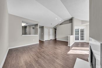 The living room and dining room